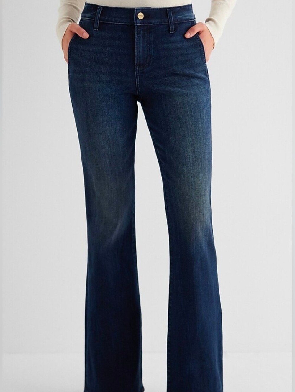 Express Mid Rise 70s Flare Jeans, Dark Wash, 6R